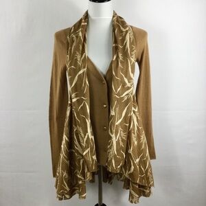 ANTHROPOLOGIE Knitted & Knotted Linen Blend Wheat Scarf Cardigan Size XS